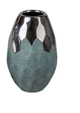 dekorative Vase petrol-silber 17m aus Keramik matt reliefierte Oberfl
