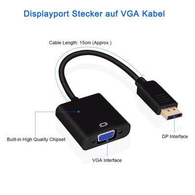 DisplayPort DP Stecker auf VGA Konverter Adapter Kabel Verbinder Für PC Laptop