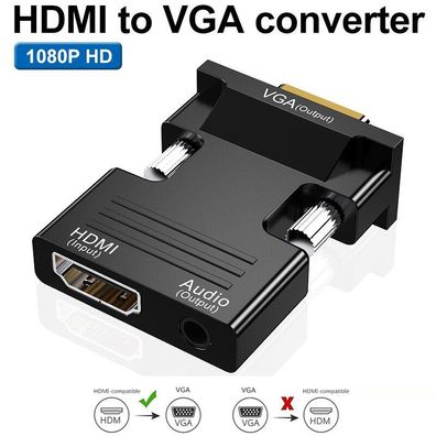 HDMI zu VGA Adapter HDTV 1080P Konverter Audio Video Kabel Für PC Laptop Monitor