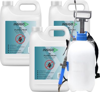INSIGO 3x2L + 5L Sprüher Anti Floh Bekämpfung Schutz Spray Mittel Befall gegen Flöhe