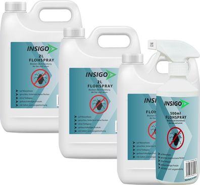 INSIGO 3x2L + 500ml Anti Floh Bekämpfung Schutz Spray Mittel Befall gegen Flöhe frei