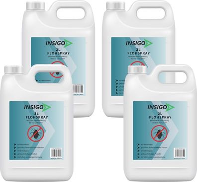 INSIGO 4x2L Anti Floh Bekämpfung Schutz Spray Mittel Befall gegen Flöhe Vernichter Ex