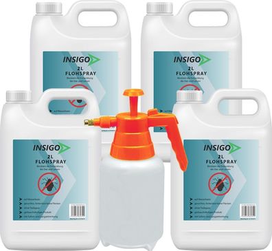 INSIGO 4x2L + 2L Sprüher Anti Floh Bekämpfung Schutz Spray Mittel Befall gegen Flöhe
