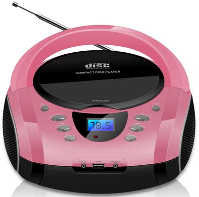 Cyberlux Boombox Tragbarer CD-Player Kinder Radio CD-Radio Stereoanlage Pink
