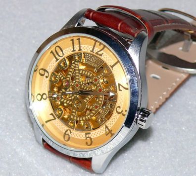Goer Klassik Automatik Quartz Designer Armband Uhr Deckel Glas 80gr Gold Leder B