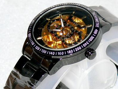 T&M U8055 Automatik Quartz Designer Armband Uhr Elegant 125gr Metall Black Gold