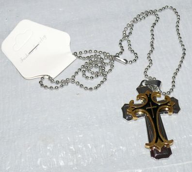Moderne Halskette Kreuz Anhänger Jesus Christus Rosenkranz Kirche Silber Gold N4