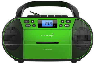 Cyberlux CD-Player mit Kassettendeck | USB | FM Radio mit 20 Speicherplätze | Grün