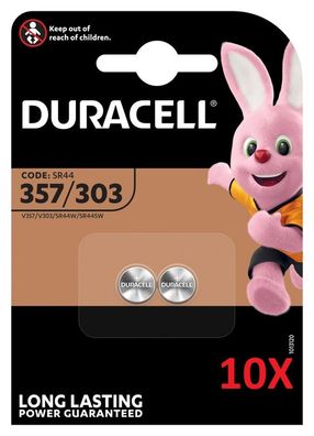 20x Duracell Uhrenbatterie D357 1,55V 190mAh AgO