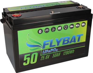 FLYBAT LiFePO4 Akku 24V (25,6V) 50Ah inkl. Bluetooth und CanBus
