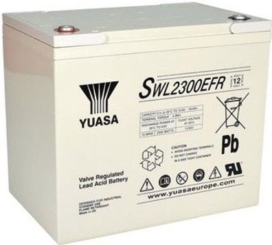 Yuasa Blei-Akku SWL2300FR Pb 12V / 80Ah Flame Retardant 10-12 Jahresbatterie, M6 ...