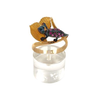 Salamander Damenring aus 14 kt Gold mit Farb Kristalle und Emaillie Gr 58 EU