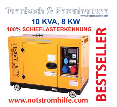 10 KVA Diesel Notstromaggregat, Stromerzeuger, Stromgenerator, Generator, Schieflast