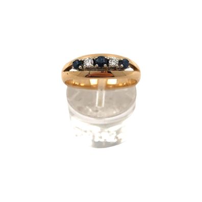 Vintage 14 kt Gold Ring mit 0.15 ct Spahire und 0.10 Diamanten Gr 57 EU