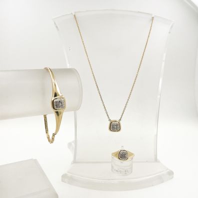 Schmuckset - Collier, Ring und Armband aus 14 kt Gold mit insg. 0.75 ct Diamanten