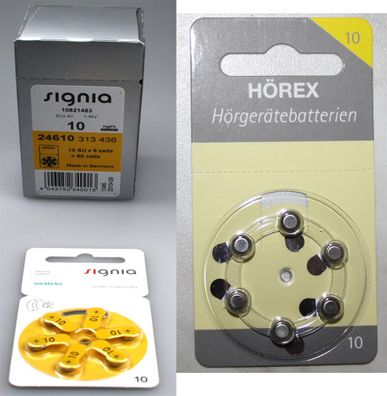 Siemens/ Signia 10er Hörgeräte Batterien 60 Stück + 12 Testbatterien von Hörex Basic