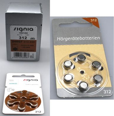 Siemens/ Signia 312er Hörgeräte Batterien 60 Stück + 12 Testbatterien von Hörex Basic