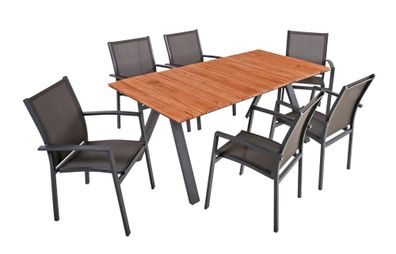7-tlg. Holz Tischgruppe DAVINA Set Garten Sitzgruppe Outdoor Holz Metall Möbel