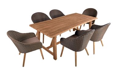7-tlg. Tischgruppe Oakland Set Garten Sitzgruppe Sessel Tisch Outdoor Möbel Holz