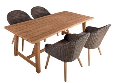 5-tlg. Tischgruppe Oakland Set Garten Sitzgruppe Sessel Tisch Outdoor Möbel Holz