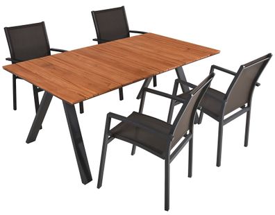 Tischgruppe DAVINA Set 05 5-tlg Garten Sitzgruppe Outdoor Grau Holz Metall Möbel