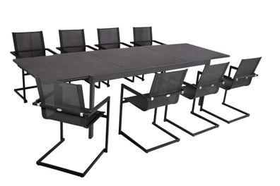 Alu Tischgruppe NEREA Set 9-tlg Garten Sitzgruppe Outdoor Schwarz Metall Möbel