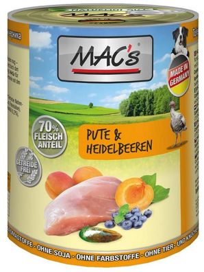 MAC's | Pute & Heidelbeeren - 6 x 400g ¦ nasses Hundefutter in Dosen