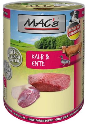 MAC's | Kalb & Ente - 6 x 400g ¦ nasses Hundefutter in Dosen