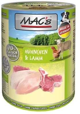 MAC's | Hühnchen & Lamm - 6 x 400g ¦ nasses Hundefutter in Dosen