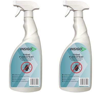 INSIGO 2x750ml Anti Floh Bekämpfung Schutz Spray Mittel Befall gegen Flöhe Vernichter