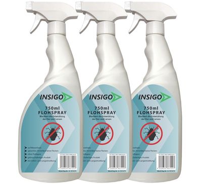 INSIGO 3x750ml Anti Floh Bekämpfung Schutz Spray Mittel Befall gegen Flöhe Vernichter
