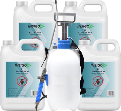INSIGO 4x2L + 5L Sprüher Anti Floh Bekämpfung Schutz Spray Mittel Befall gegen Flöhe