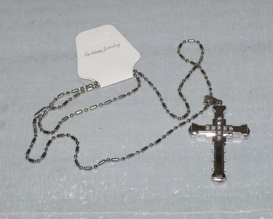 Moderne Halskette Kreuz Anhänger Jesus Christus Rosenkranz Kirche Silber N2