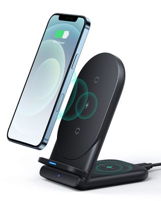AUKEY LC-A2-Bla Aircore Series 2-in-1 Wireless Charging Stand, schwarze Farbe