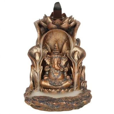 Backflow Kegelhalter Ganesha gold Resin 14x12 x13,5 cm Rückfluss Räuchergefäß