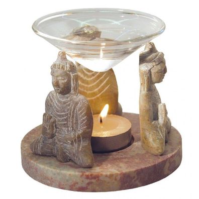 Aromalampe 3 Buddhas Speckstein braun 10 x 9 cm Duftlampe Öllampe Diffuser