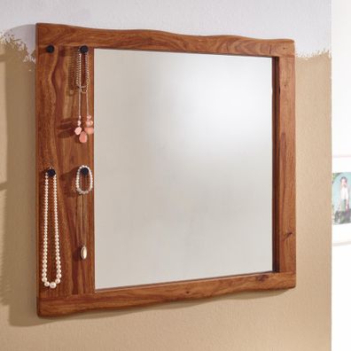 Wohnling Wandspiegel Flurspiegel Holz Massiv 80x80x3 cm Spiegel Flur Diele Groß