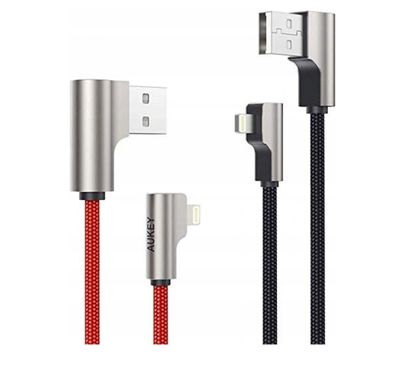 AUKEY CB-AL01 Satz USB-Nylonkabel - Lightning | 2m | 2 Stück | 90-Grad-Stecker
