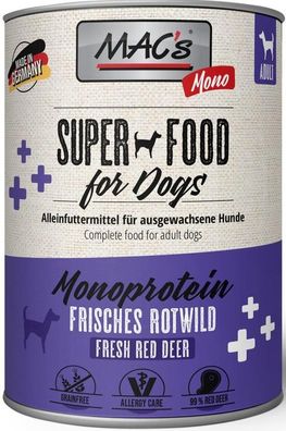 MAC's Dog | Mono - Sensitive - Rotwild - 6 x 400g ¦ nasses Hundefutter in Dosen