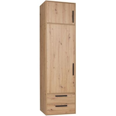 Arti 3NB hoher Kleiderschrank eintüriges Schrank mit Schubladen Regalen, Schlafzimmer