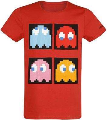 Difuzed - T-Shirt Herren Pac-Man (rot) Shirt Tshirt Gaming Pacman Geister Ghosts