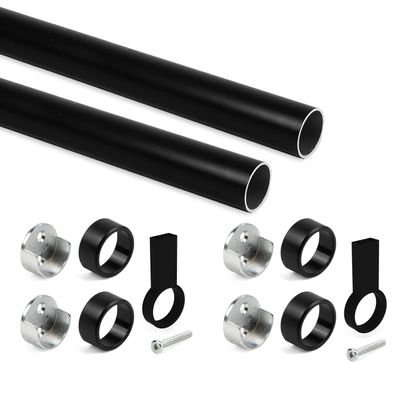 Emuca Schrankstangen-Set &Oslash;28, 1,15 m, Schwarz, Aluminium und Zamak