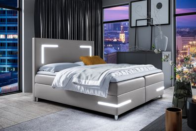 Boxspringbett Schlafzimmerbett ARIANO 180x200cm Grau inkl. Bettkasten und LED