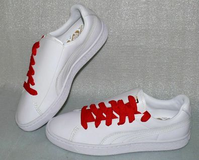 Puma 370196 01 Basket Crush Laces Leder Schuhe Elegante Sneaker 36 40 Weiß Rot