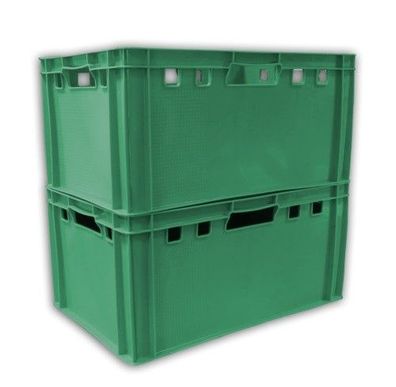 2 Stück robuste Kunststoffkisten Lagerkästen E3 60x40x30 cm grün NEU