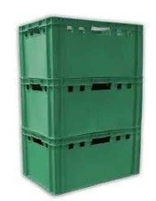 3 Stück moosgrüne robuste Stapelkisten Kisten E3 60x40x30 cm grün NEU Gastlando
