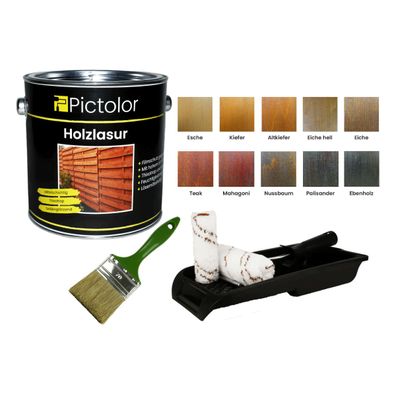 Pictolor® Holzanstrich-Set 2,5 Liter Farbton: Kiefer mit Pinsel + Farbwalze