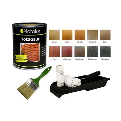 Pictolor® Holzanstrich-Set 0,75 Liter Farbton: Ebenholz mit Pinsel + Farbwalze