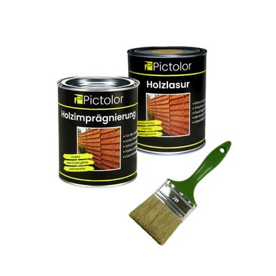 Pictolor® Holzschutz-Set Farbton: Eiche hell 0,75 Liter + Pinsel