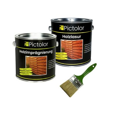 Pictolor® Holzschutz-Set Farbton: Nussbaum 2,5 Liter + Pinsel